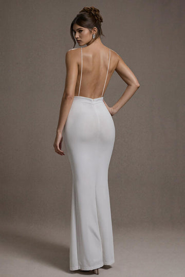 White Mermaid Spaghetti Straps Long Evening Dress